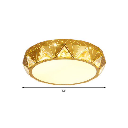 Modern Geometric Led Ceiling Lamp With Crystal Accent In White/Gold 12’/18’ W