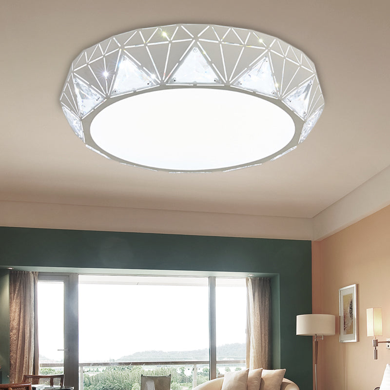 Modern Geometric Led Ceiling Lamp With Crystal Accent In White/Gold 12/18 W White / 12
