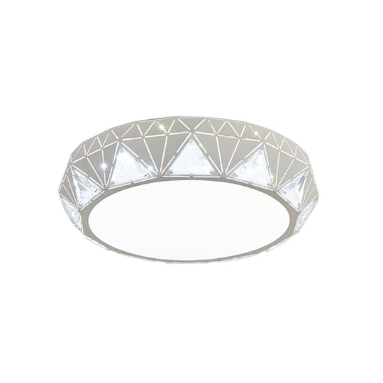 Modern Geometric Led Ceiling Lamp With Crystal Accent In White/Gold 12’/18’ W