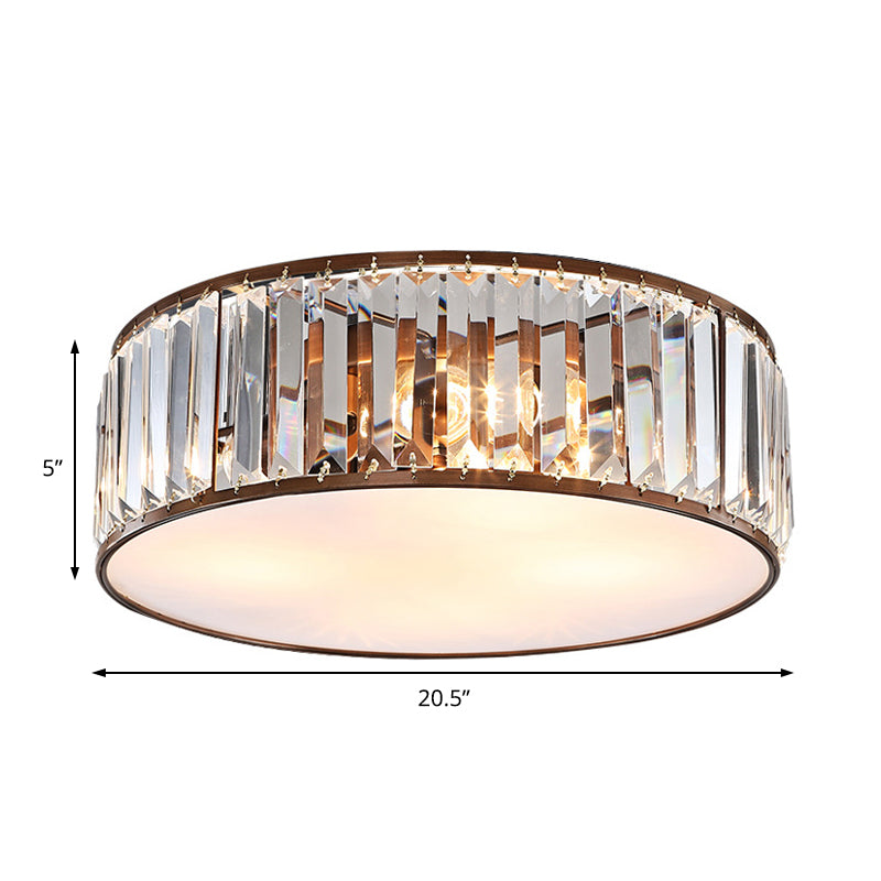 Modern Black/Bronze Flush Mount Bedroom Drum Light With Crystal Block - 12.5/16.5 Width