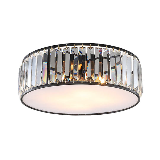 Modern Black/Bronze Flush Mount Bedroom Drum Light With Crystal Block - 12.5/16.5 Width