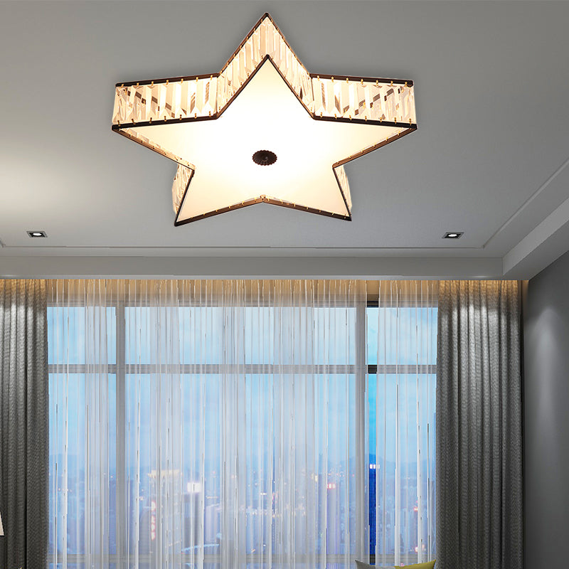 Contemporary Led Flush Light Fixture: Clear Crystal Star With Acrylic Diffuser For Bedroom In White