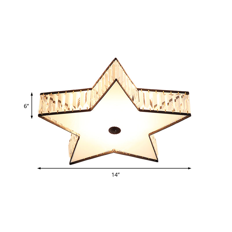 Contemporary Led Flush Light Fixture: Clear Crystal Star With Acrylic Diffuser For Bedroom In White