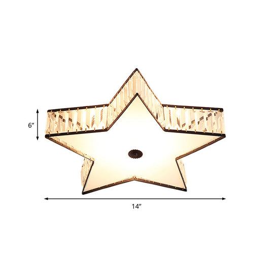 Contemporary Led Flush Light Fixture: Clear Crystal Star With Acrylic Diffuser For Bedroom In White