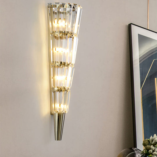 Modern Crystal Block Wall Light In Nickel Finish For Living Room 6/8.5 Width