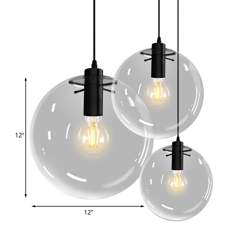 Contemporary 1-Light Black Orb Pendant: 6’/8’/12’ Wide Clear Glass Ideal For Living Room Ceiling