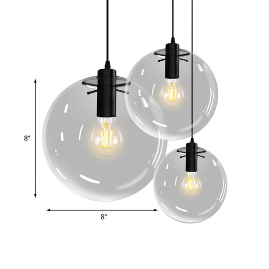 Contemporary 1-Light Black Orb Pendant: 6’/8’/12’ Wide Clear Glass Ideal For Living Room Ceiling