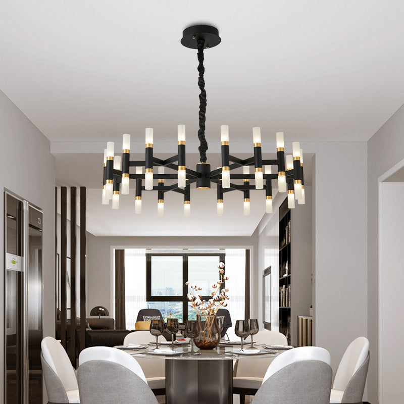 Modern Led Bedroom Chandelier - 24/36/60 Lights Tubular Iron Shade Black/White Pendant 36 / Black