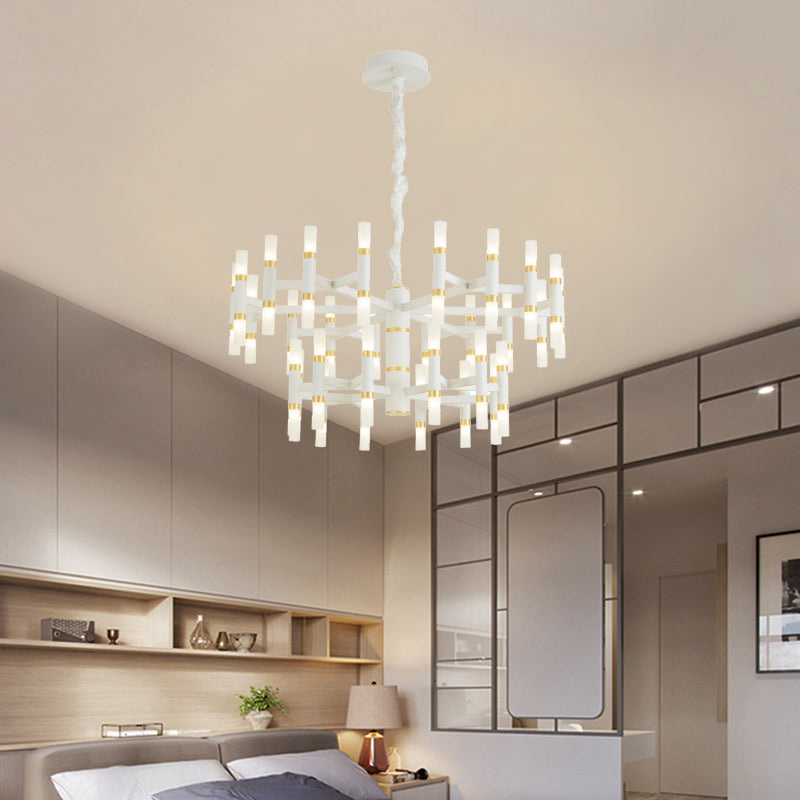 Modern Led Bedroom Chandelier - 24/36/60 Lights Tubular Iron Shade Black/White Pendant 60 / White