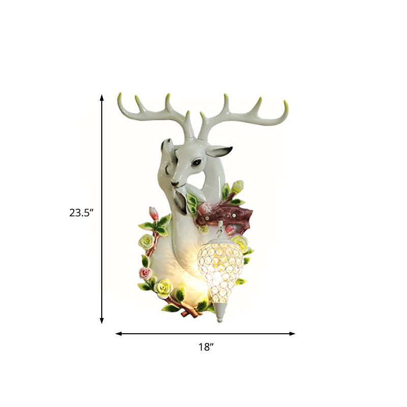 Loft Style Wall Mounted Sconce With Clear Crystal Shade Blue/Gold Finish And Deer Head Accent