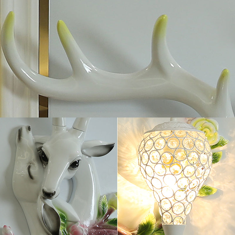 Loft Style Wall Mounted Sconce With Clear Crystal Shade Blue/Gold Finish And Deer Head Accent
