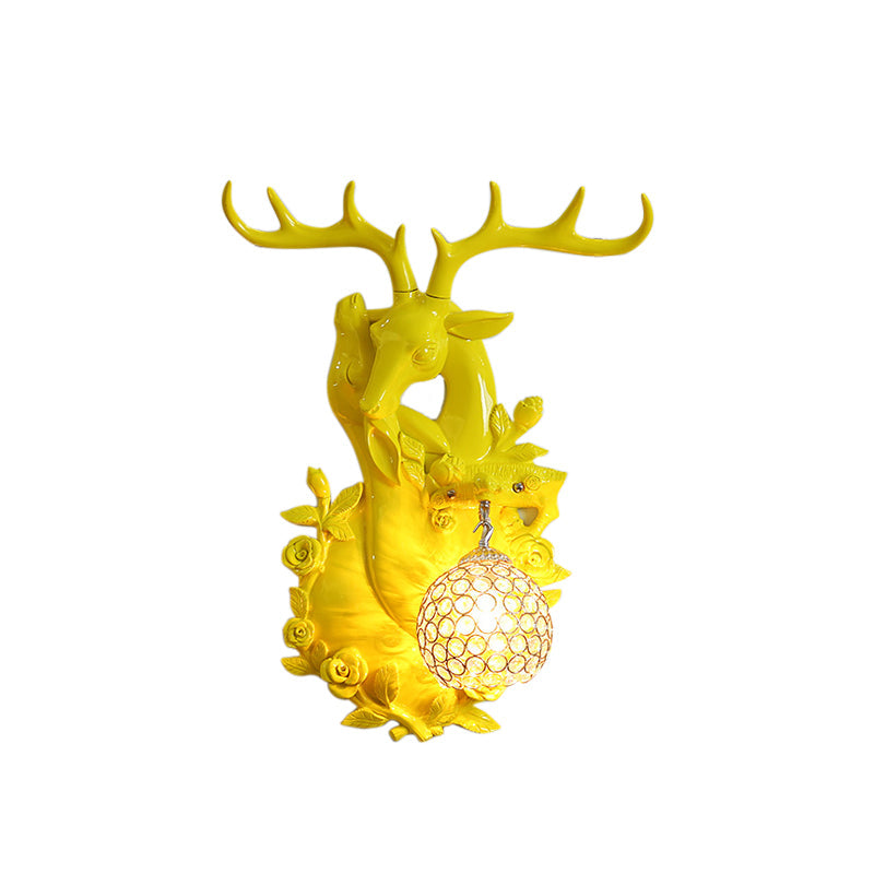 Loft Style Wall Mounted Sconce With Clear Crystal Shade Blue/Gold Finish And Deer Head Accent