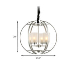 Contemporary Frosted Glass Cylinder Pendant Light With 4-Head White Up Chandelier And Sphere Frame