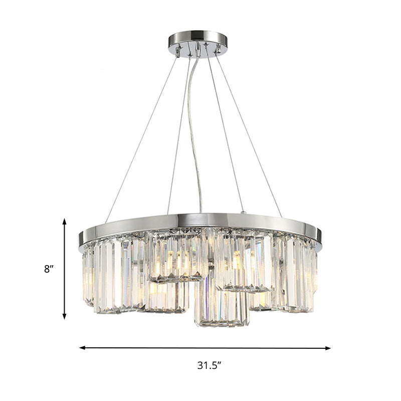 Round Crystal Chandelier With 10 Lights - Elegant Chrome Pendant For Living Room Ceiling