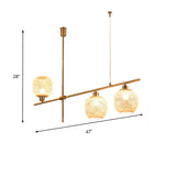 Asian Oblong Wood Chandelier With 3 Light-Beige Shades For Kitchen