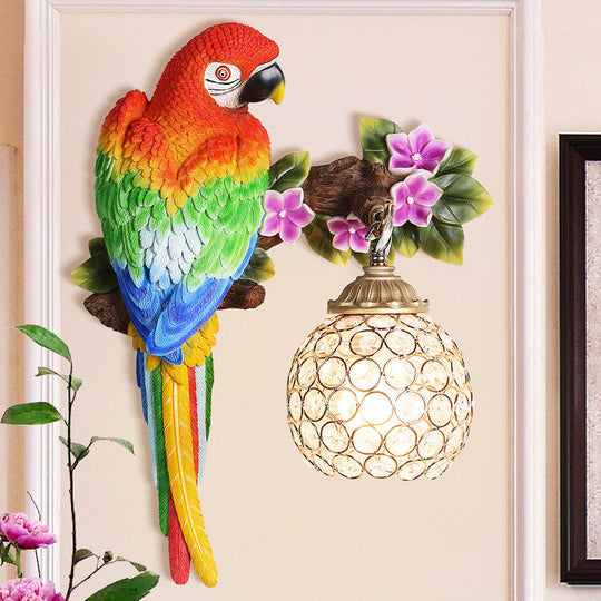 Parrot Wall Sconce With Crystal Lampshade - Gold Finish Right/Left