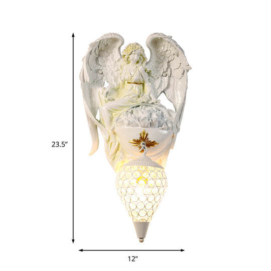 Modern White Resin Bedroom Angel Wall Light With Crystal Shade