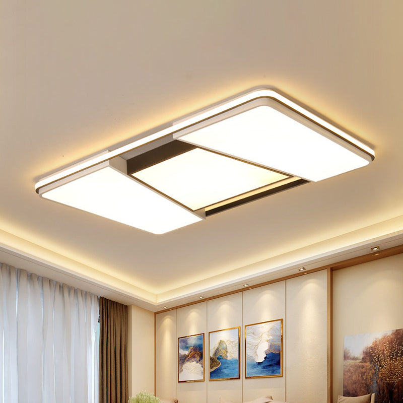 Rectangular Acrylic Ceiling Light For Modern Living Rooms - Warm/White Led Flush Mount Lamp