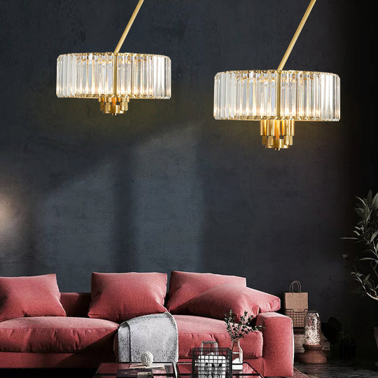 Modern Gold Finish Crystal Pendant Drum Chandelier - 3/4/6 Lights