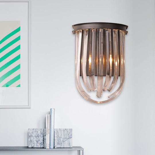 Modern Black Glass And Metal Wall Light Semi Oval Mount For Bedroom