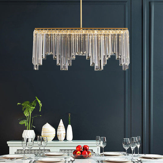 Modern Gold Linear Crystal Led Chandelier Lamp - 24.5’/32’ Wide Pendant Lighting For Living Room