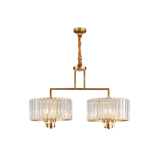 Contemporary Gold Drum Chandelier With Clear Crystal - 3/6/9 Head Suspension Light For Living Room