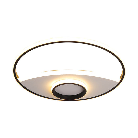 16 - 23.5’ Dia Circular Acrylic Ceiling Lamp - Modern Black And White Led Flush Light For Bedroom