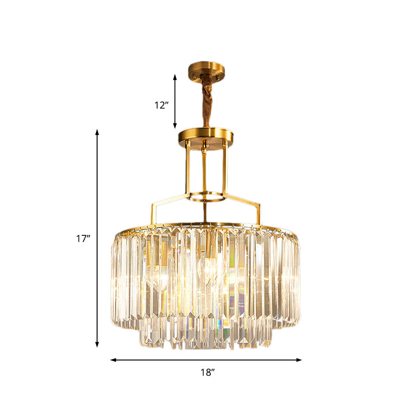2-Tier Clear Crystal Prism Pendant Chandelier In Modern Gold Design - 3/5/8 Lights