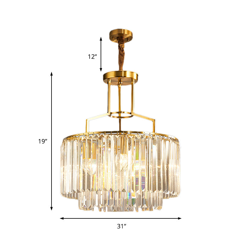2-Tier Clear Crystal Prism Pendant Chandelier In Modern Gold Design - 3/5/8 Lights