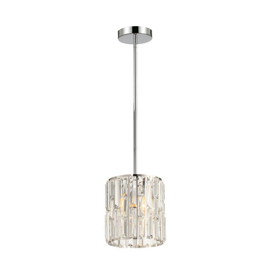 Modern Clear Crystal Cylinder Pendant Light Fixture For Bedside