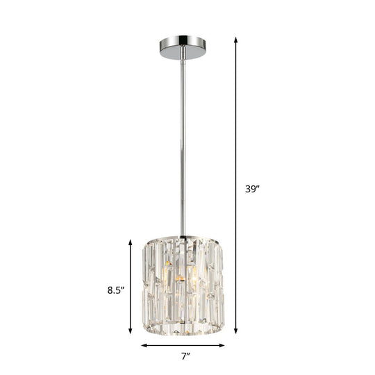 Modern Clear Crystal Cylinder Pendant Lighting For Bedside