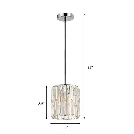 Modern Clear Crystal Cylinder Pendant Light Fixture For Bedside