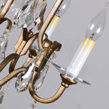 French Country Crystal Candle Chandelier - 4-Light Pendant Fixture For Hallway In Brass