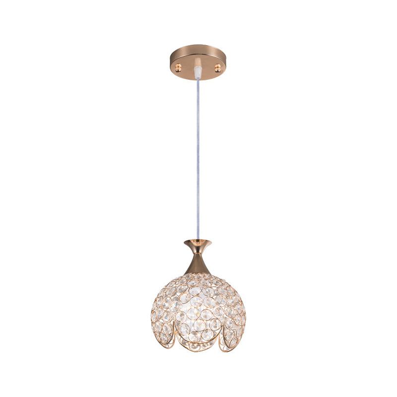 Contemporary Clear Crystal Pendant Light With Gold Ruffled Edge - 1 Dome Suspension Lamp (8/10/12 W)