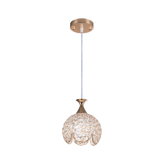 Contemporary Clear Crystal Pendant Light With Gold Ruffled Edge - 1 Dome Suspension Lamp (8/10/12 W)
