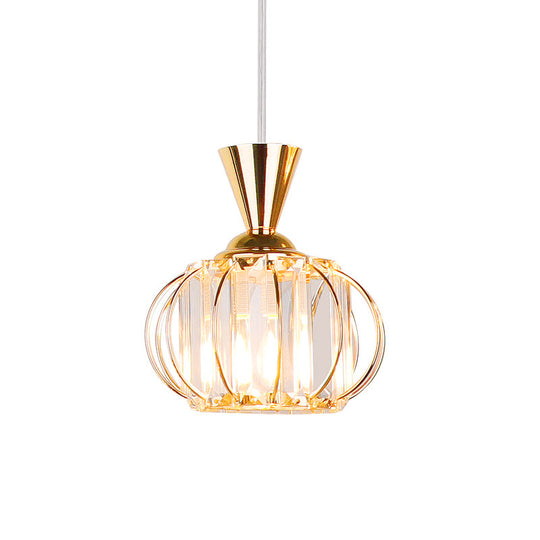 Crystal Prism Pendant Light With Modern Lantern Shade In Black/Gold For Bedroom