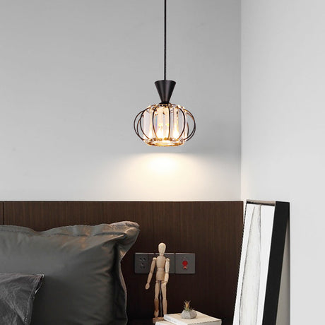 Modern Crystal Prism Pendant Light With Lantern Shade In Black/Gold For Bedroom