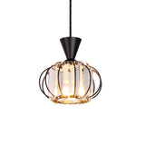 Modern Crystal Prism Pendant Light With Lantern Shade In Black/Gold For Bedroom