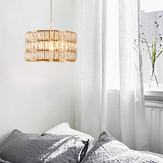 Contemporary Crystal Drum Pendant Light For Stylish Dining Rooms Gold