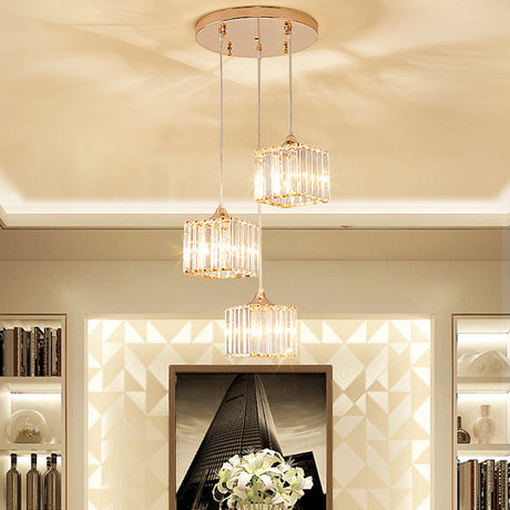 Gold Crystal Prism Pendant Light: Modern Stylish 3-Light Fixture / B