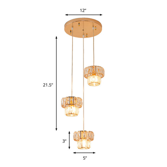 Modern Gold Crystal Prism Pendant Light Fixture With Round Canopy - Stylish Ceiling Hanging