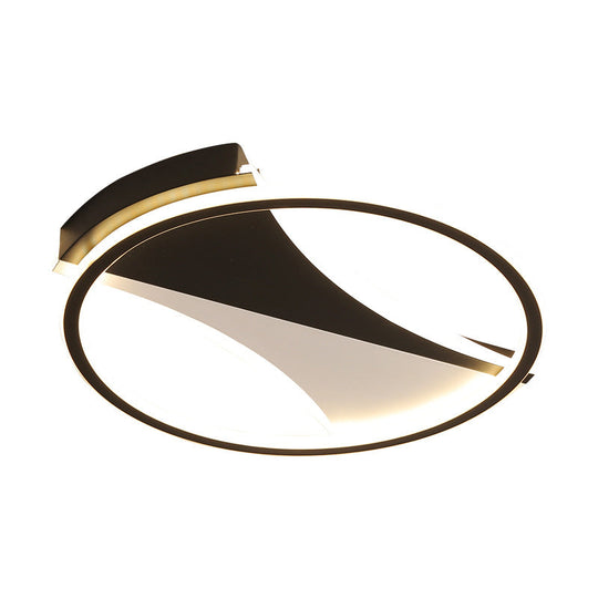 Modern Black & White Circular Flush Ceiling Light In Warm/White 16’/19.5’/23.5’ Diameter