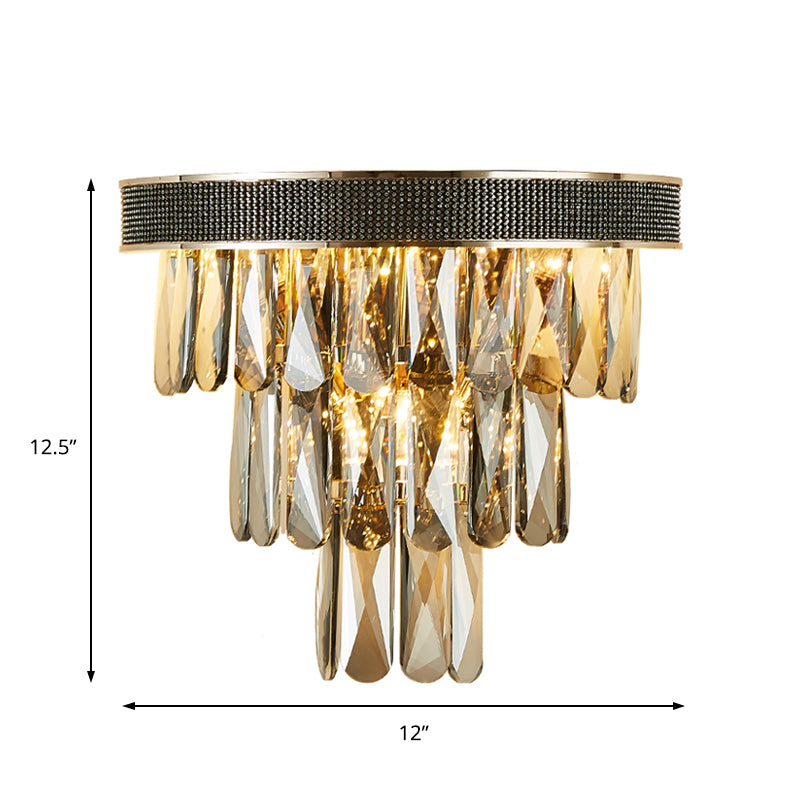 Smoke Grey Led Crystal Block Wall Sconce: Modern Lighting For Living Room