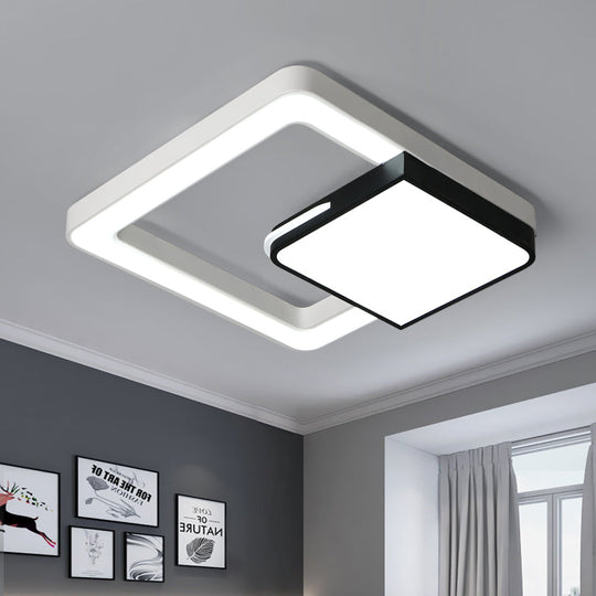 Led Acrylic Square Flush Mount Light: Modern White And Black Ceiling Lamp For Bedroom
