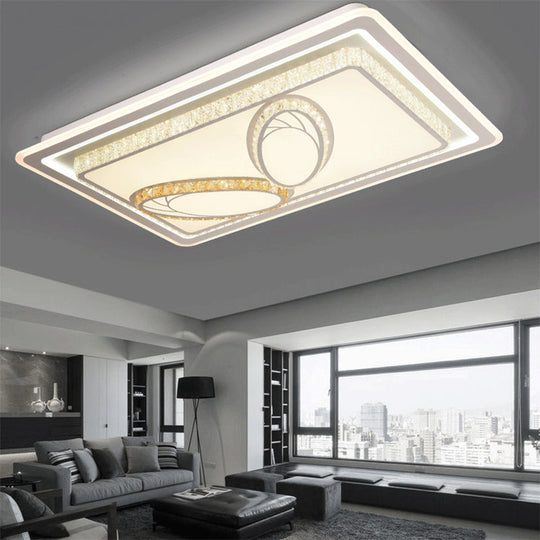 Geometric Crystal Led Ceiling Light For Living Room: Minimal Rectangle Flush Mount With Leaf Pattern