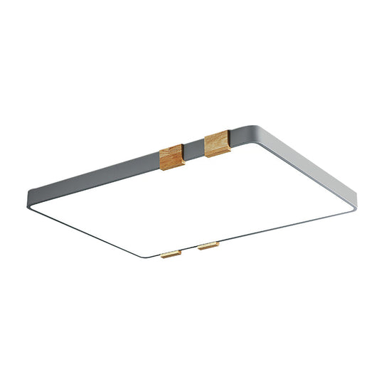 Nordic 1 Light Grey/White Ceiling Lamp - Acrylic Shade Rectangular Flush Mount With Warm/White