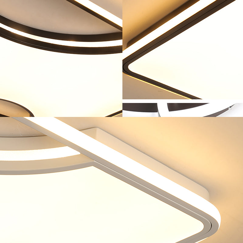 Modern Rectangular/Square Acrylic Flush Ceiling Light Led Lamp In Black/White Warm/White