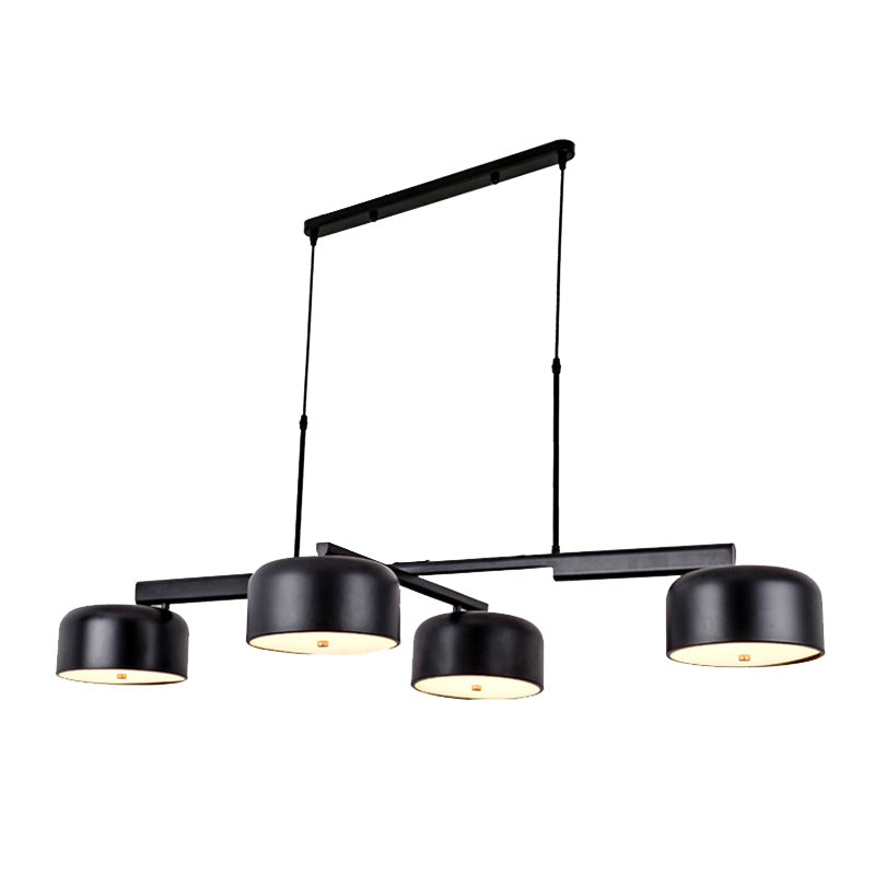 Linear Modernist Island Pendant Light With 4 Drum Shades In Black/Rose Gold