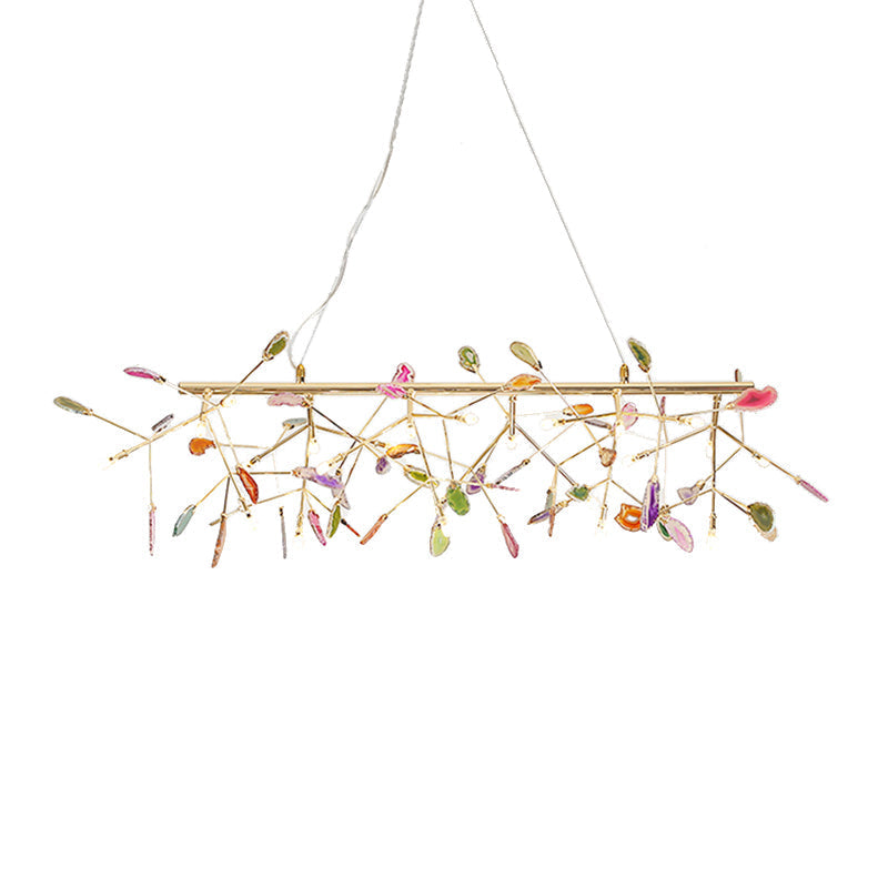 Modern Metal Led Island Light Fixture With Agate Accent Warm/White Branch Design Golden Pendant