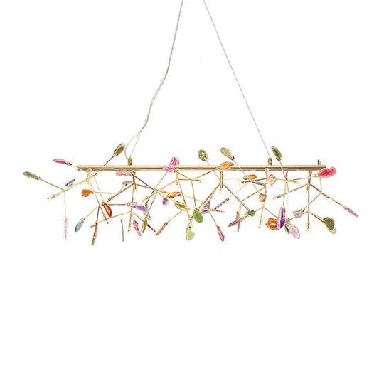 Modern Metal Led Island Light Fixture With Agate Accent Warm/White Branch Design Golden Pendant